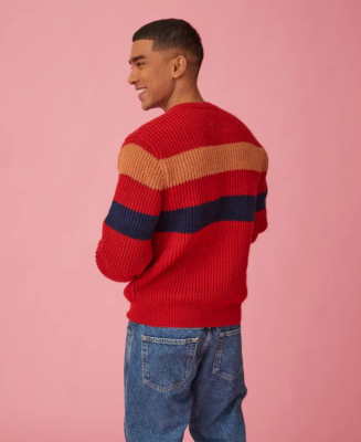 Pánsky pulóver so širokými pásmi upletený z priadze Pingo FIRST.