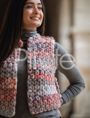 Háčkovaná vesta z vlny Orion farba Azul Rosa Peónia.