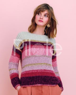 Časopis Phildar 175 dámsyk pásovaný pulóver, mix materiálov: P Light, P Brillant, P Diamant, P Myriade