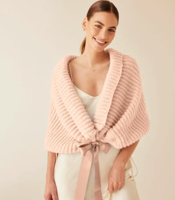 Elegantná pletená štóla z jemnej merino priadze Phil Nuage, farba Poudre - ružová.