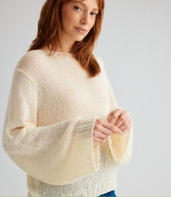 Letný pulóver so širokými rukávmi z prírodnej priadze Phil KOALA, farba Ecru - béžová.