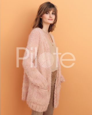 Dlhý pletený sveter, farba Poudre, časopis Phildar 175