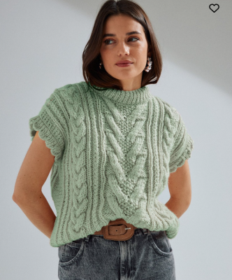 Dámsky pulóver s krátkym rukávom z priadze Phil LOOPING, farba Opaline - svetlozelená.