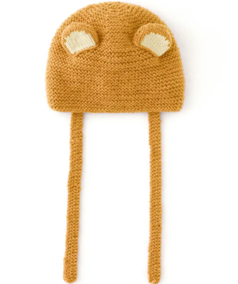 Detská čiapočka z uškami z priadze Phil PARTNER 3,5 , farba Cognac (hnedá) a Ecru (maslová).