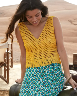 Háčkovaný letný top z jemnej bavlny Pingo COCO, farba Pickles.