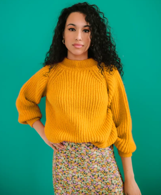 Dámsky pulóver s rebrovým vzorom a raglánovými rukávmi z pridaze Pingo FIRST, farba Tournesol