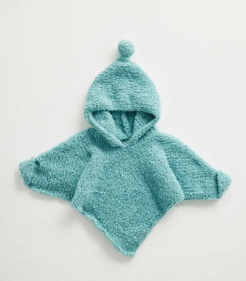 Detské pončo s kapucňou z mäkkej priadze Phil DOUCE, farba Amande.
