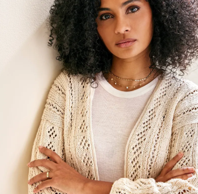 Letný kardigán s ažúrovým vzorom z priadze Phil RUSTIQUE, farba Ivoire - maslová.
