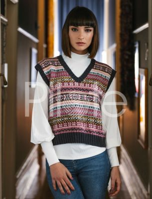 Dámska vesta so žakarovým vzorom, vlna MEIA .