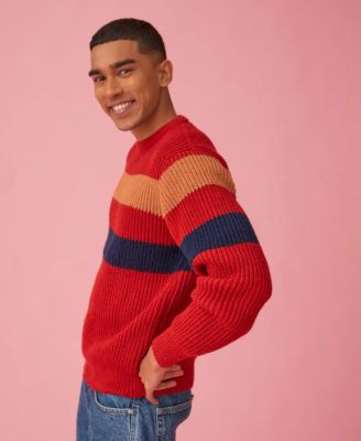 Pánsky pulóver so širokými pásmi upletený z priadze Pingo FIRST.