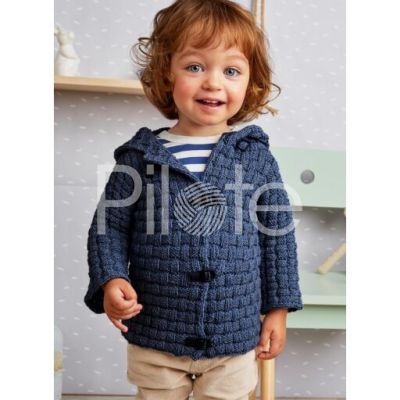 Chlapčenský sveter s kapucňou a zapínaním upletený z vlny Coton Merinos. Model z časopisu Bergere de France 40.