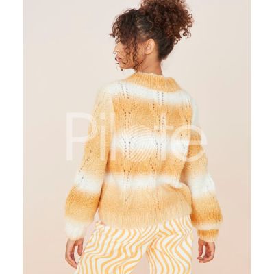 Dámsky pletený pulóver s ažúrovým vzorom z vlny Pingo FLUFFY, farba Sable.