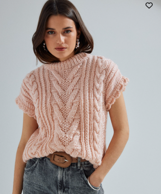 Dámsky pulóver s krátkym rukávom z priadze Phil LOOPING, farba Nude - svetloružová