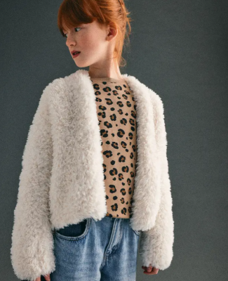 Pletená kožušinová bunda z priadze Phil INUIT, farba Ecru