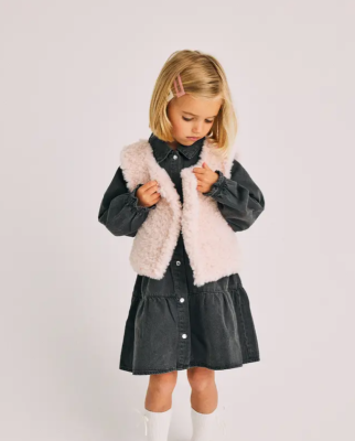 Pletená kožušinová vesta z priadze Phil INUIT, farba Poudre - svetloružová