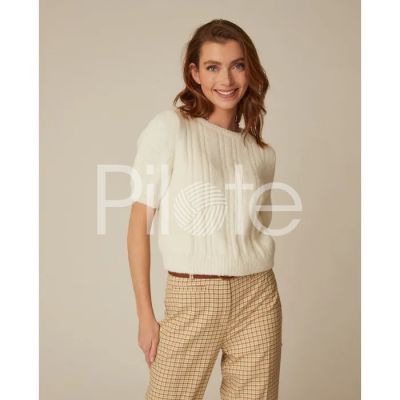 Dámsky pulóver z jemným vzorom z mäkučkej priadze Phil Romance, farba Ecru - biela