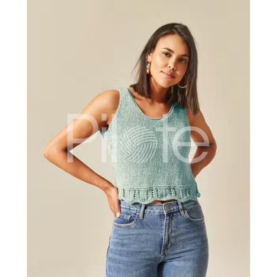 Pletený CROC-TOP z prírodnej priadze PHIL RUSTIQUE farba Amande.