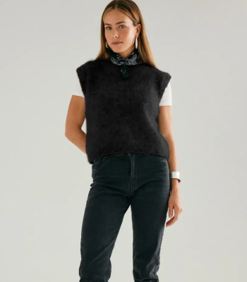 Dámska vesta z mohérovej priadze Phil CHIC, farba Noir.