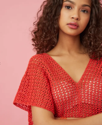 Letné háčkované tričko zo špeciálnej bavlnenej priadze Pingo COCO, farba Rouge Orangé.