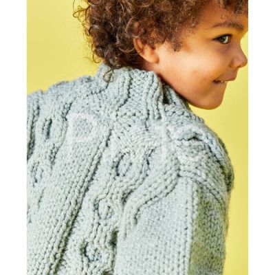 Detský sveter s efektným vzorom z priadze Pingo SPEED, farba Celadon.