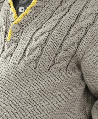 Chlapčenský Polo sveter upleťte z priadze Phil Partner 3,5 farby Brume. Na lemy použite farbu Absinthe. Návod na pletenie ZADARMO!