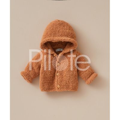 Mäkučký detský kabátik s kapucňou z kožušinkovej priadze Phil DOUCE, farba Miel.