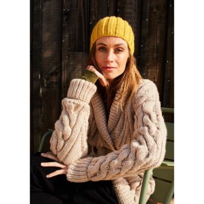 Vysoká dámska čelenka z priadze Pingo SPEED, farba Citron.