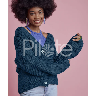 Dámsky sveter s V výstrihom z hrubej zimnej priadze Pingo SPEED, farba Paon.