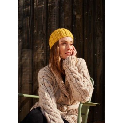 Pletená dámska čelenka z priadze Pingo SPEED, farba Citron.