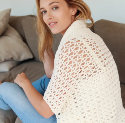 Háčkované bolero z priadze Phil PARTNER 6, farba Ecru - maslová.