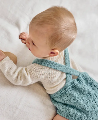 Pletené krátke nohavice s trakmi z jemnej detskej vlny Phil Caresse, farba Amande.