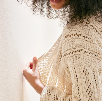 Letný kardigan s ažúrovým vzorom z priadze Phil RUSTIQUE, farba Ivoire - maslová.