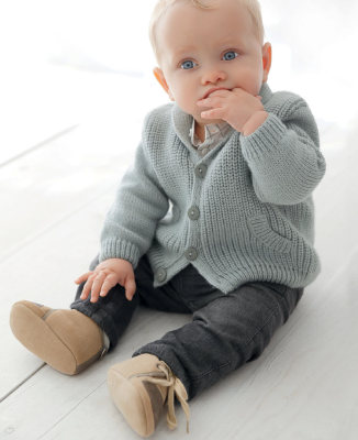 Detský svetrík so šálovým límcom z mäkkej detskej priadze Phil SUPER BABY, farba Givre.