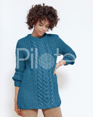 Dlhý dámsky pulóver s fantazijným vzorom, časopi phildar 175