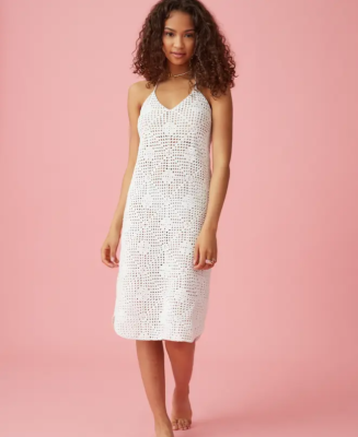 Háčkované letné šaty zo špeciálnej bavlnenej priadze Pingo COCO, farba Blanc - biela.