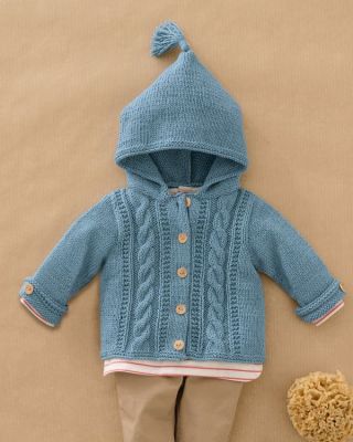 Letný svetrík pre bábätká z prírodnej priadze Phil RUSTIQUE - farba Denim.