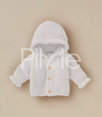 Mäkučký detský kabátik s kapucňou z kožušinkovej priadze Phil DOUCE, farba Blanc.