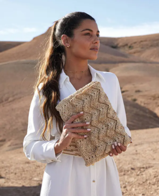 Háčkovaná taška z priadzí Phil VEGETAL a Phil MYRIADE. Model z časopisu Phildar 226