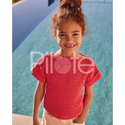 Háčkovaný dievčenský pulóver s krátkym rukávom z časopisu Phildar 213.