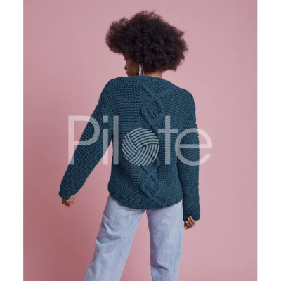 Dámsky sveter s V výstrihom z hrubej zimnej priadze Pingo SPEED, farba Paon.