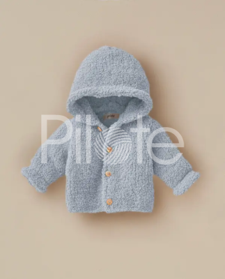 Mäkučký detský kabátik s kapucňou z kožušinkovej priadze Phil DOUCE, farba Azur.