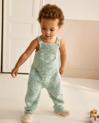 Nebojte sa kombinovať rôzne materiály. Pohodový život budú mať vaše deti v pletených montérkach. Model je upletený z čistej  melírovanej bavlny Phil RAINBOW farba Pastel ku ktorej je pridaná priadza Phil LOLITA farba Aqua. Model z časopisu Phildar 224.