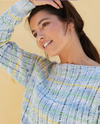 Letný pulóver v chladivých farbách z bavlnených priadzí Phil EXOTIQUE a Phil CABOTINE.