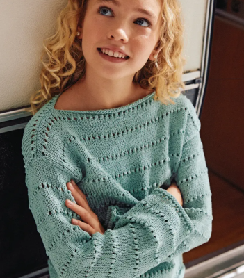 Dievčenský letný pulóver s prírodnej viskózovej priadze Phil KOALA, farba Vert d´Eau - zelená.