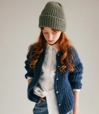 Pletená detská čiapka z priadze Phil Partner 3,5, farba Kaki Clair