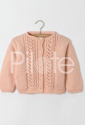 Dievčenský svetrík s ažúrovým vzorom upletený z bavlnenej priadze Phil CABOTINE.