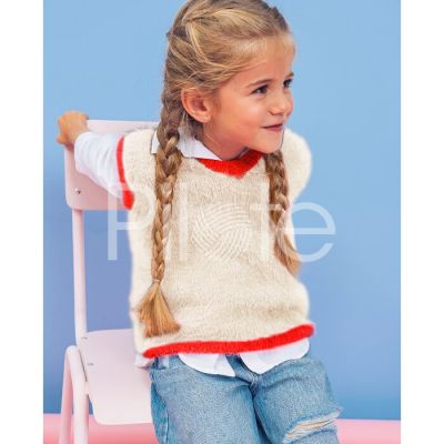 Pletená vesta Twiggy vo farbe Ecru a Rouge Orange.