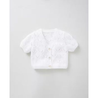 Detský svetrík s krátkym rukávom a ažúrovým vzorom z priadze Phil BABY DOLL, farba Blanc - biela