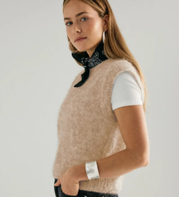 Dámska vesta z mohérovej priadze Phil CHIC, farba Gazelle.