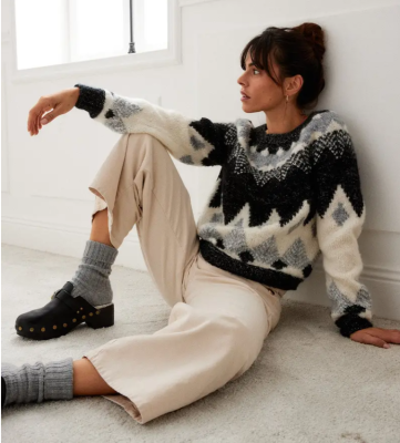 Zimný pulóver so žakárovým vzorom v štýle Vintage na okrúhlej ihlici. Na pletenie použite priadze Phil Irisé a Phil Light..